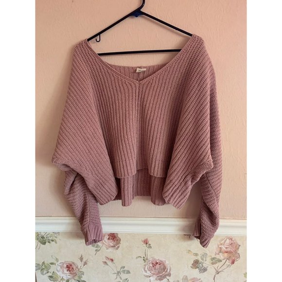 Full Tilt Sweaters - Sweater blush mauve pink off shoulder